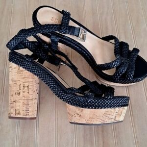 Schutz Corkscrew Leather Platform Woven Boho Braided Straps Block Heel Y2k